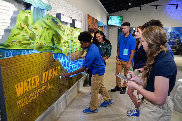 picture of students interacting with the water journey diagram