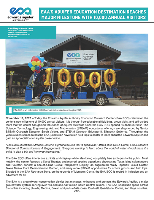 EAA’s Aquifer Education Destination Reaches Major Milestone with 10,000 Annual Visitors